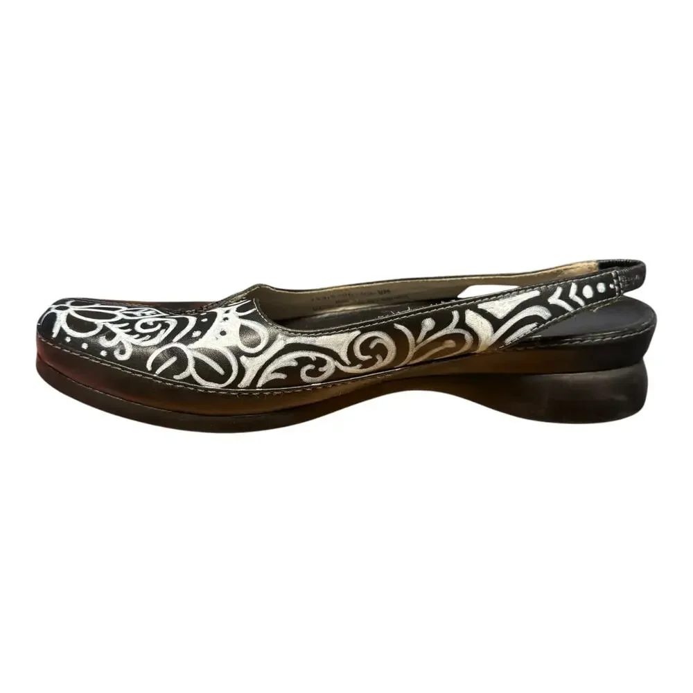 Clarks Women's 9M Black White Artisan Slingback Sandals Shoes Comfort